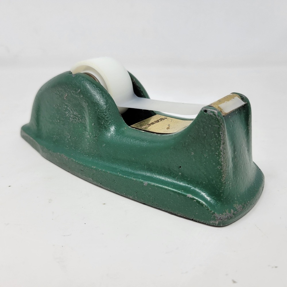 Vintage Permacel Cast Iron Tape Dispenser Green Industrial Heavy Duty MCM Desk - Picture 2 of 10